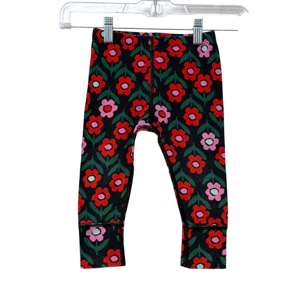 Hanna Andersson Floral Leggings Baby Girls 18-24M Black Red Organic Cotton